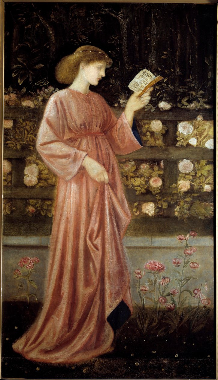 Sabra hercegnő, a király lánya ábrázolása. Illusztráció: Szent György hercegnő és a sárkány. Edward Burne Jones (1833-1898) festménye 1865-1866 V. 1x0,6 m Párizs, Muse d