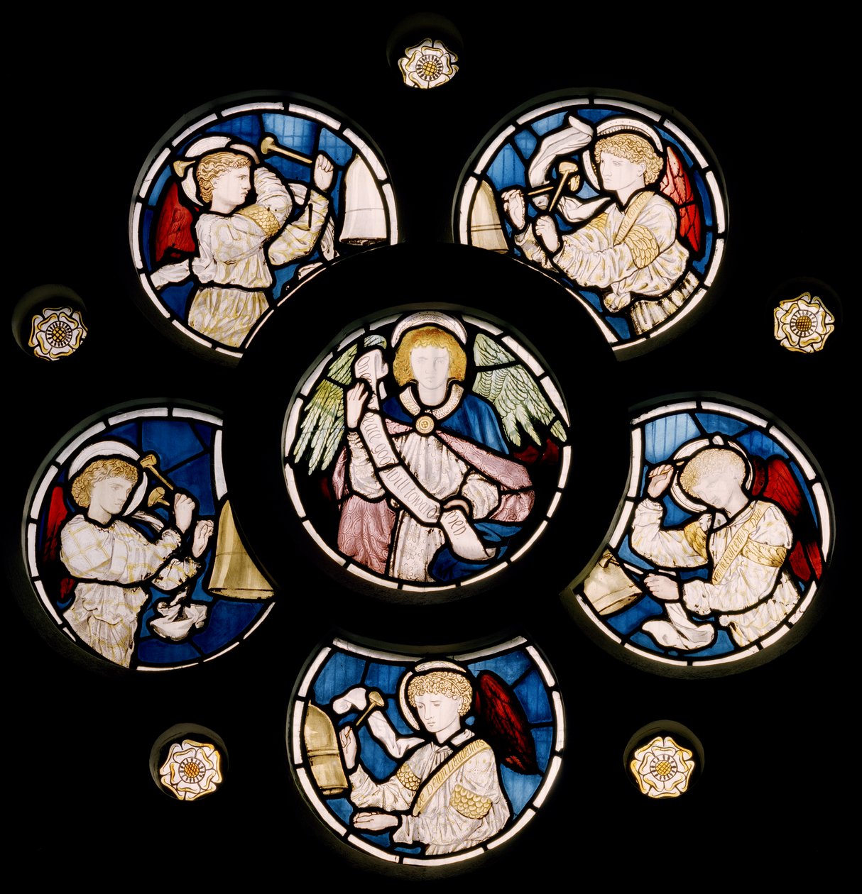 Rózsaablak, 1866 (ólomüveg) alkotó: Edward Burne Jones