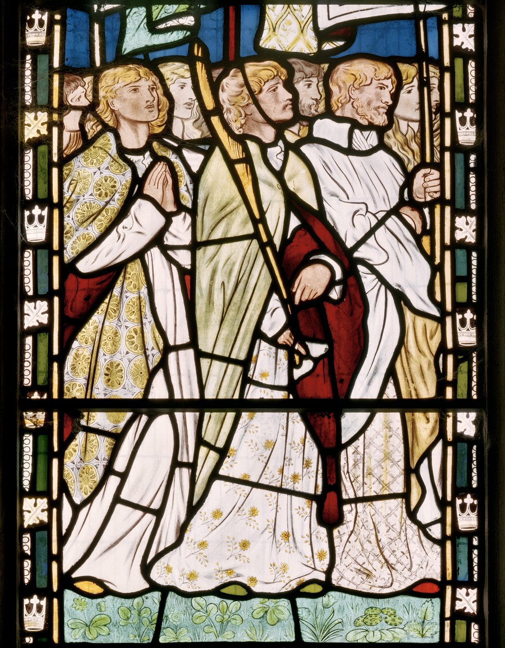 Transzparenseket viselő szentek, 1865 (festett üveg) alkotó: Edward Burne Jones