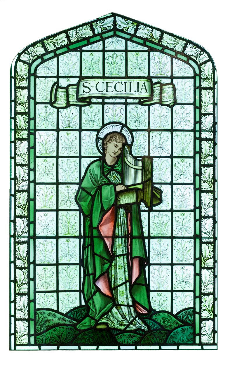 Szent Cecília, 1897 körül, Edward Burne Jones (ólomüveg, festett és ólomüveg, festett) alkotó: Edward Coley Burne Jones