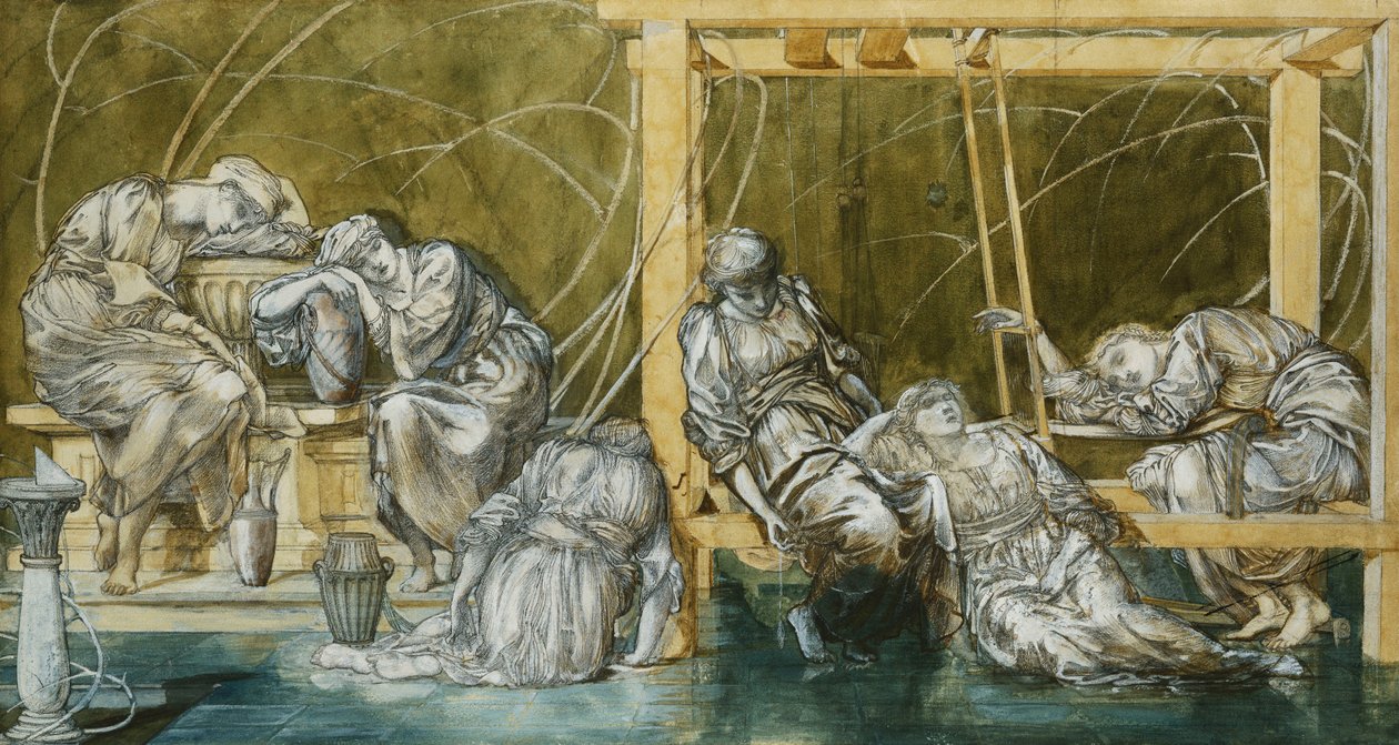 Tanulmány a "The Garden Court" számára, alkotó: Edward Burne Jones