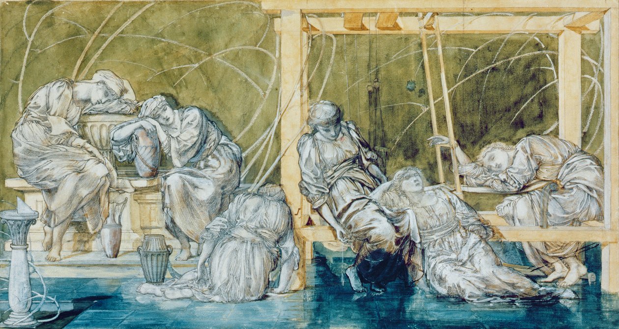 Tanulmány a The Garden Court számára, a Briar Rose sorozatból (wc papíron) alkotó: Edward Burne Jones