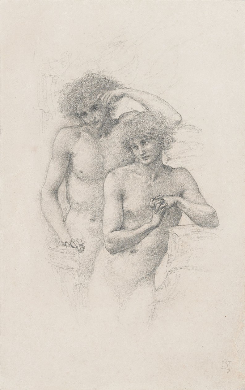 Két férfi akt tanulmányozása az "Arthur in Avalon" c. 1885 alkotó: Edward Burne Jones