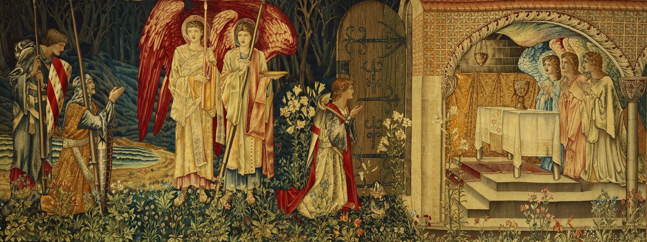 Sir Galahad, Sir Bors és Sir Percival a Szent Grál elérése, alkotó: Edward Burne Jones