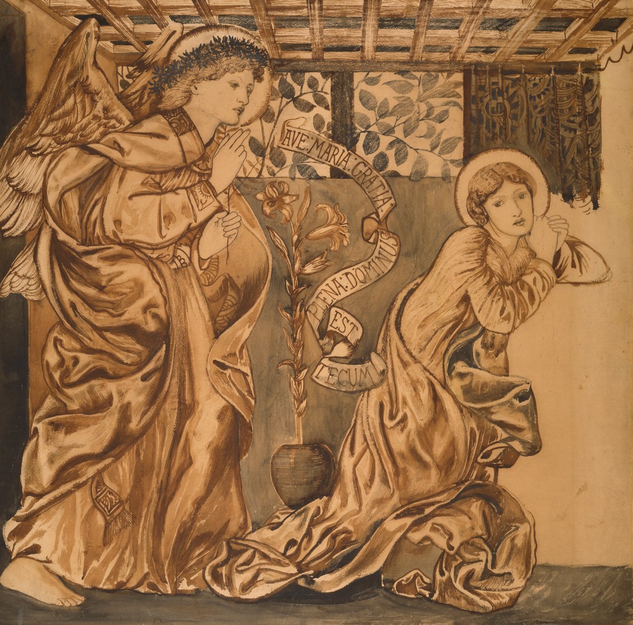Az Angyali üdvözlet, 1862 körül alkotó: Edward Burne Jones