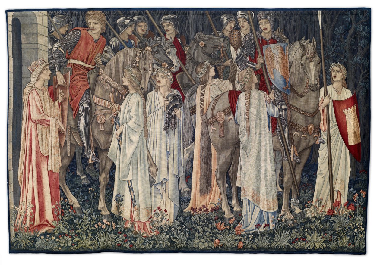 A lovagok fegyverkezése és távozása, a művész által tervezett és a Morris & Co. által szőtt kárpit, 1895-96 alkotó: Edward Burne Jones