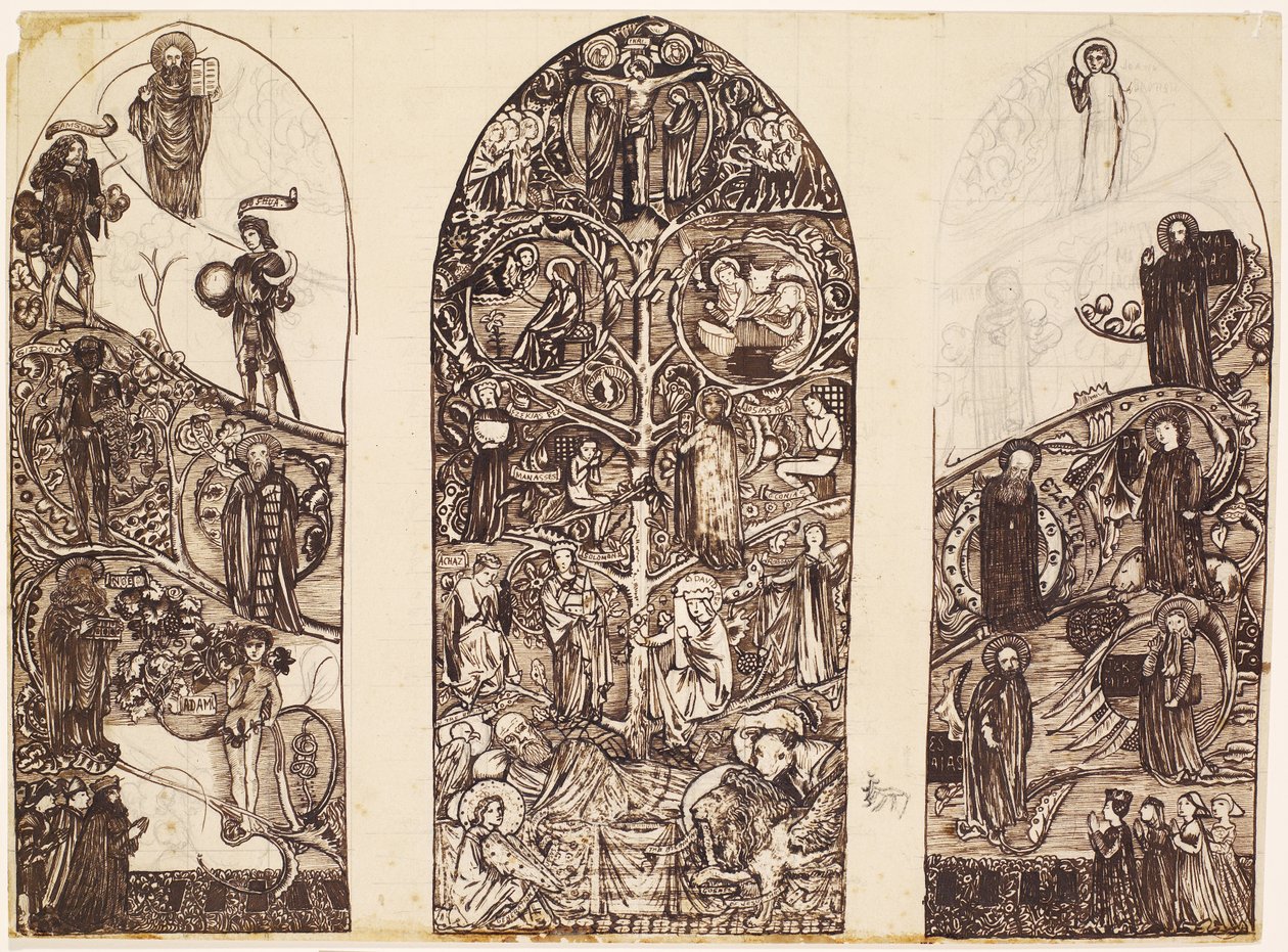A Jesse fája, a Waltham Abbey-i ólomüveg terve, a Powell & Co., 1860 alkotó: Edward Burne Jones