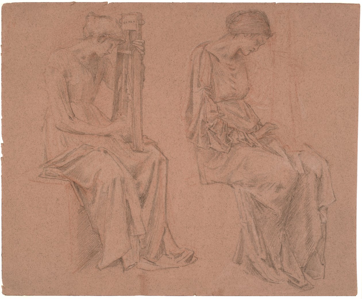 Két tanulmány egy ülő lányról, aki citerán játszik alkotó: Edward Coley Burne Jones