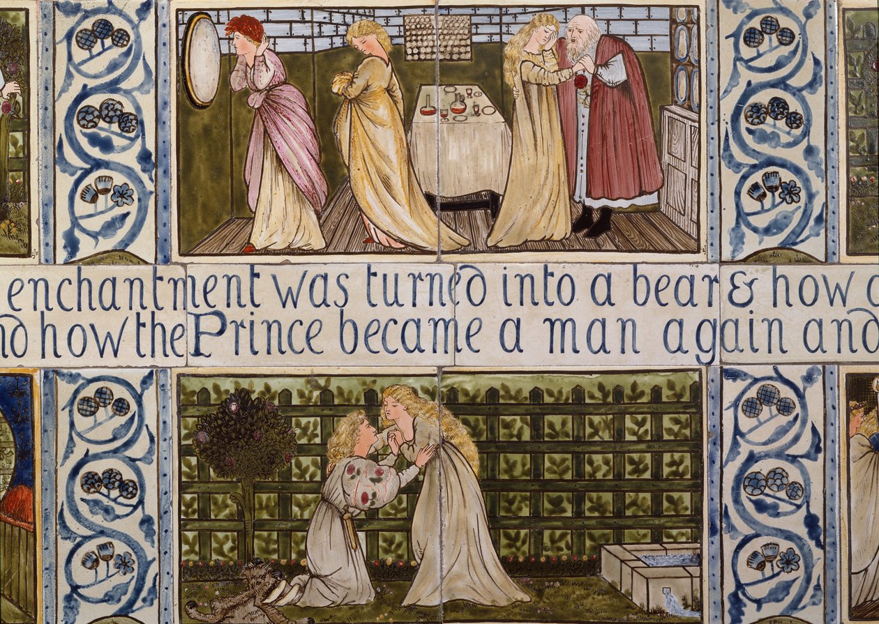 A Szépség és a Szörnyeteg történetét ábrázoló csempepanel Birket Foster házából, Witley, Surrey, 1862 körül (kerámia) alkotó: Edward Coley & Morris William (1834-96) Burne-Jones