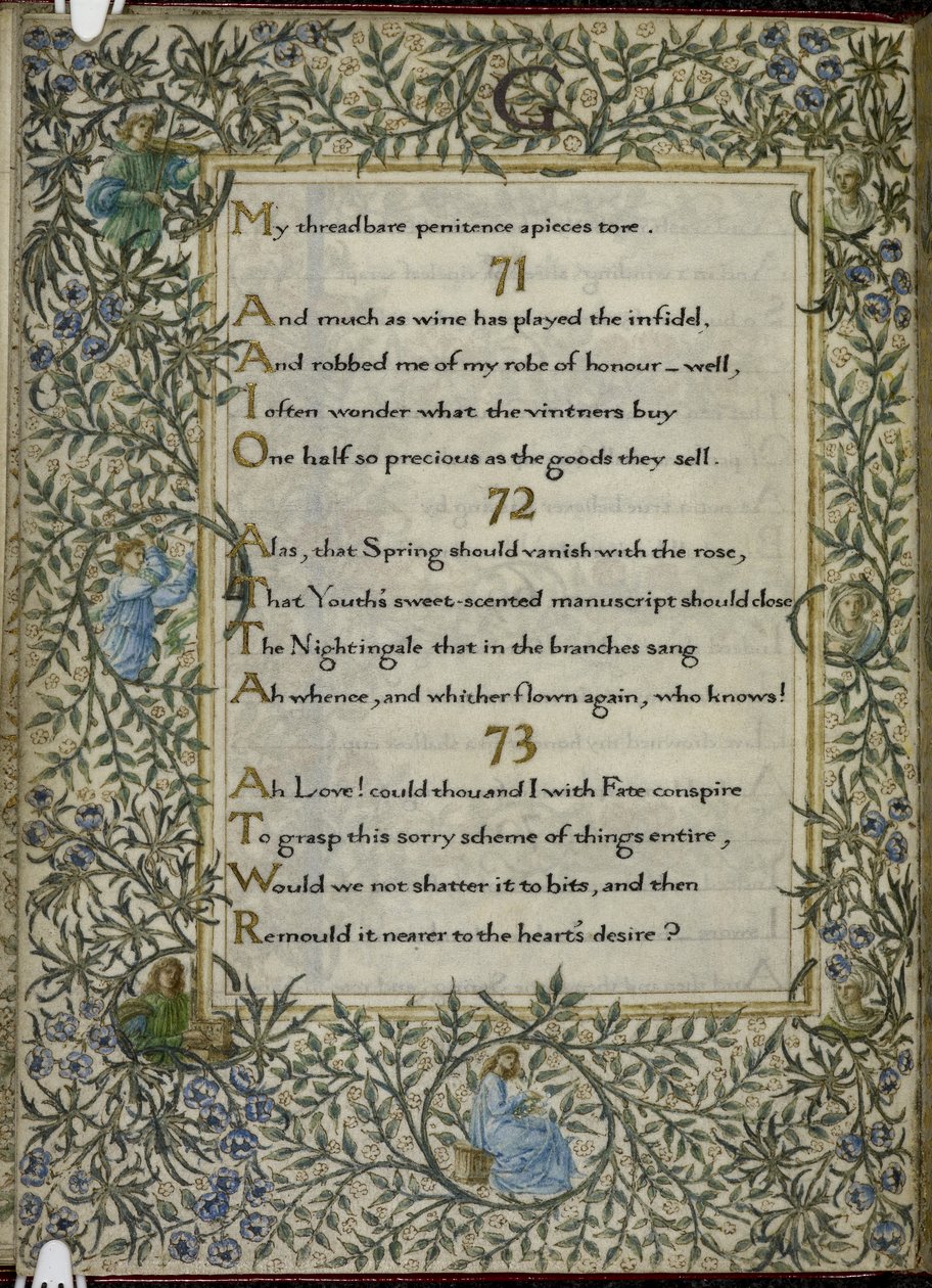 (Egész fólió) Omar Khayyam rubaijatja, 71-73. vers. C alkotó: Edward Coley and Morris William Burne Jones