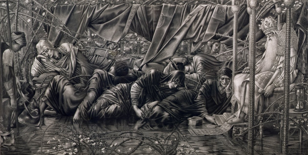 A Briar Rose legendája: Tanácsterem, kocsma. Írta: Thomas Agnew & Sons, 1890 (fotogravír) alkotó: Edward Coley after Burne Jones