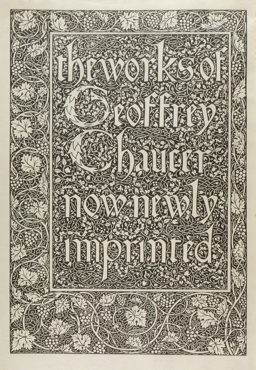 Címlap, Geoffrey Chaucer műveiből, most új impresszum, William Morris (1834-96) metszete 1896 alkotó: Edward Coley after Burne Jones
