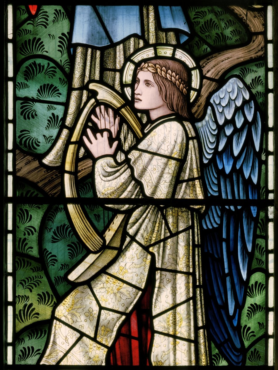 Wilden, All Saints, Morris & Co., Edward Burne-Jones, John Henry Dearle (1859-1932), Angels Of Paradise, Angel Musicians, részlet, 1902-1914, Louisa, Alfred, The Baldwins, miniszterelnök, metodista, Wo alkotó: Edward Coley and Dearle Burne-Jones