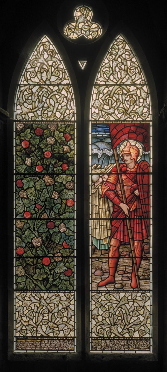 Wilden, All Saints, Morris & Co., Edward Burne-Jones, John Henry Dearle (1859-1932), Foliage & Joshua, 1902-1914, Louisa, Alfred, The Baldwins, miniszterelnök, metodista, Worcestershire, Arts & Crafts alkotó: Edward Coley and Dearle Burne-Jones