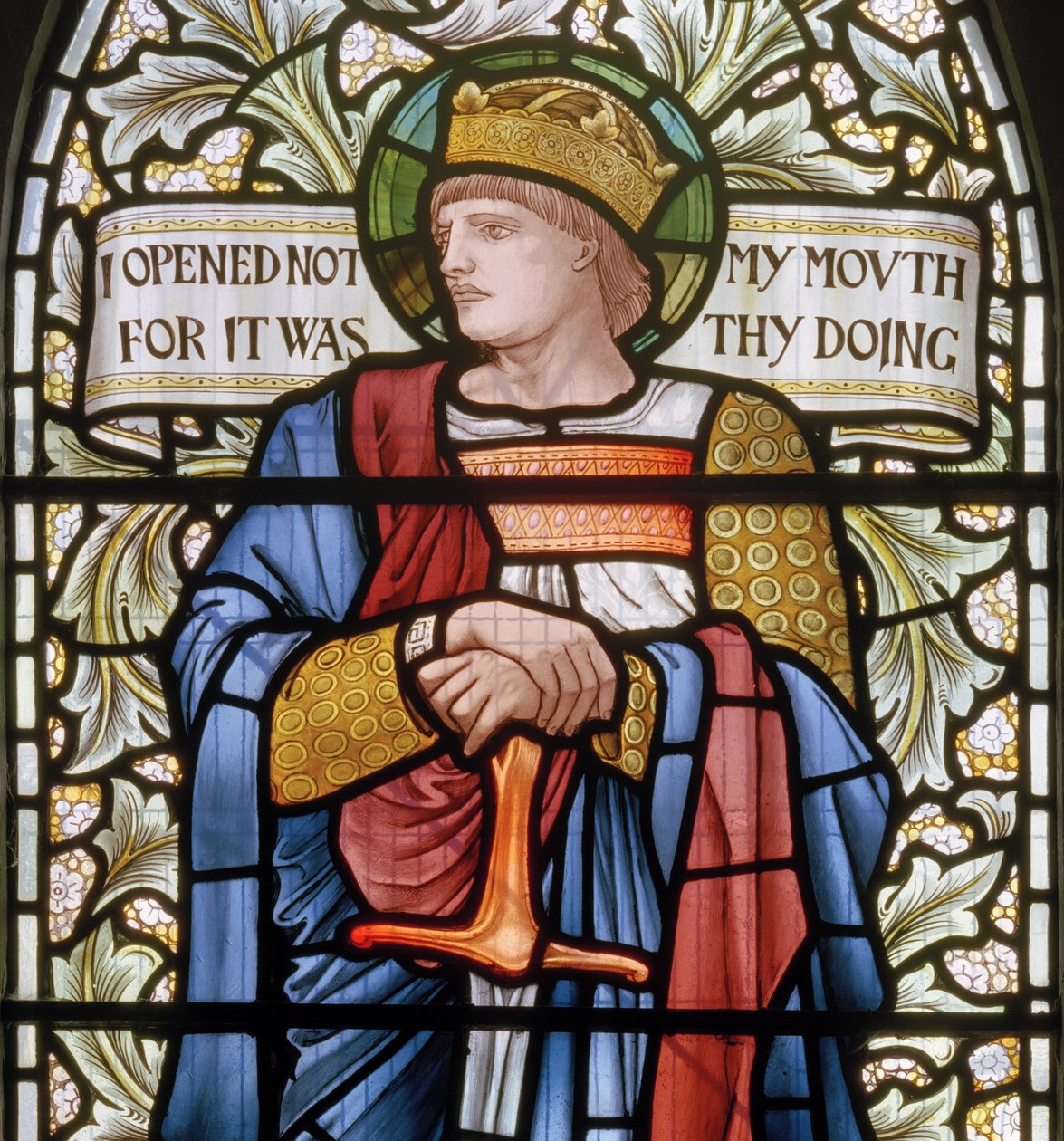 Wilden, All Saints, Morris & Co., Edward Burne-Jones, John Henry Dearle (1859-1932), King Ethelbert, részlet, 1902-1914, Louisa, Alfred, The Baldwins, miniszterelnök, metodista, Worcestershire, művészetek és alkotó: Edward Coley and Dearle Burne-Jones