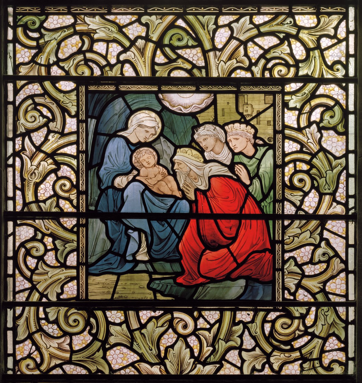 Wilden, All Saints, Morris & Co., Edward Burne-Jones, John Henry Dearle (1859-1932), The Adoration of The Magi, 1902-1914, Louisa, Alfred, The Baldwins, miniszterelnök, metodista, Worcestershire, művészetek alkotó: Edward Coley and Dearle Burne-Jones