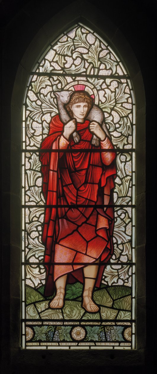 Wilden, All Saints, Morris & Co., Edward Burne-Jones, John Henry Dearle (1859-1932), The Good Shepherd, 1902-1914, Louisa, Alfred, The Baldwins, miniszterelnök, metodista, Worcestershire, Arts & Craft alkotó: Edward Coley and Dearle Burne-Jones