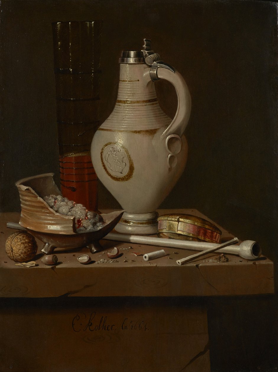 Csendélet dohányzó edényekkel és söröskorsóval, 1664 alkotó: Edward Collier