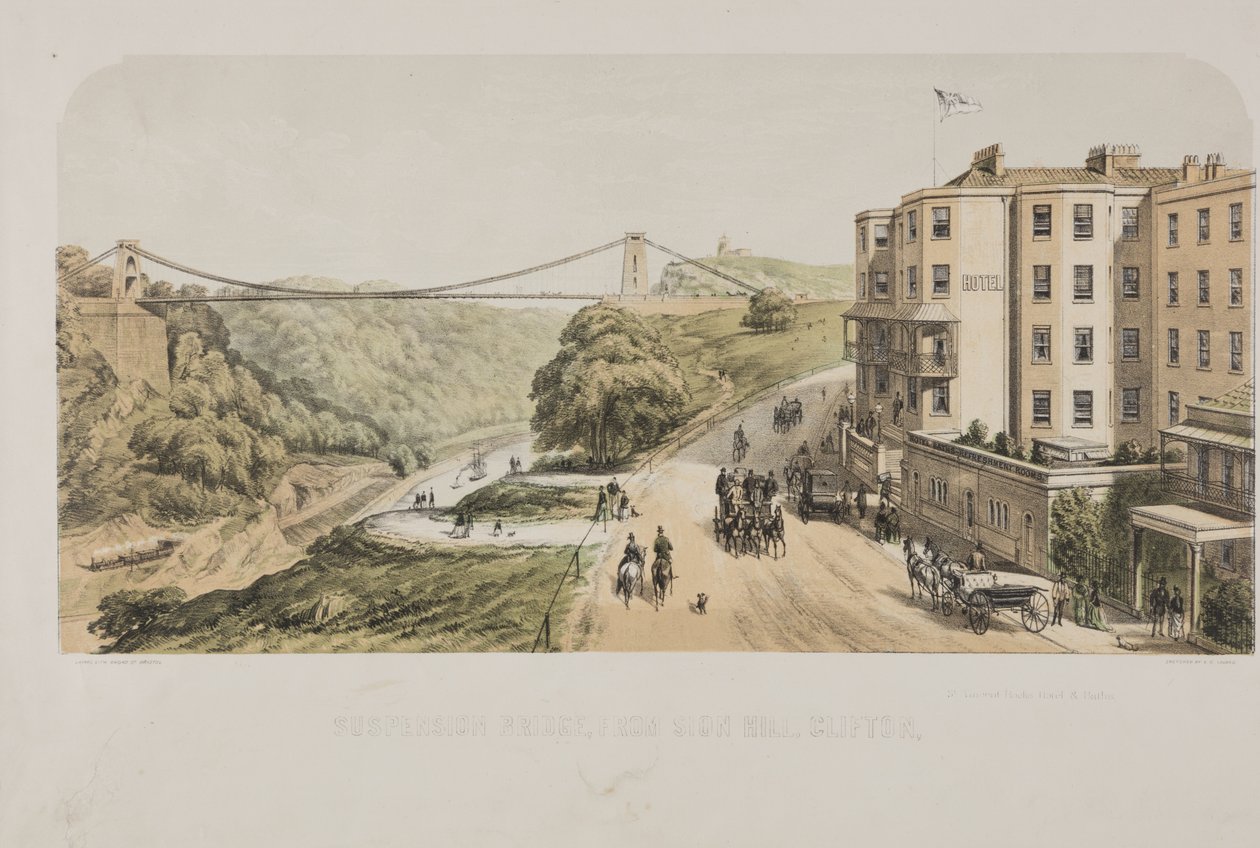 Függőhíd, Sion Hillről, Clifton, 1875 körül alkotó: Edward Colston Lavars
