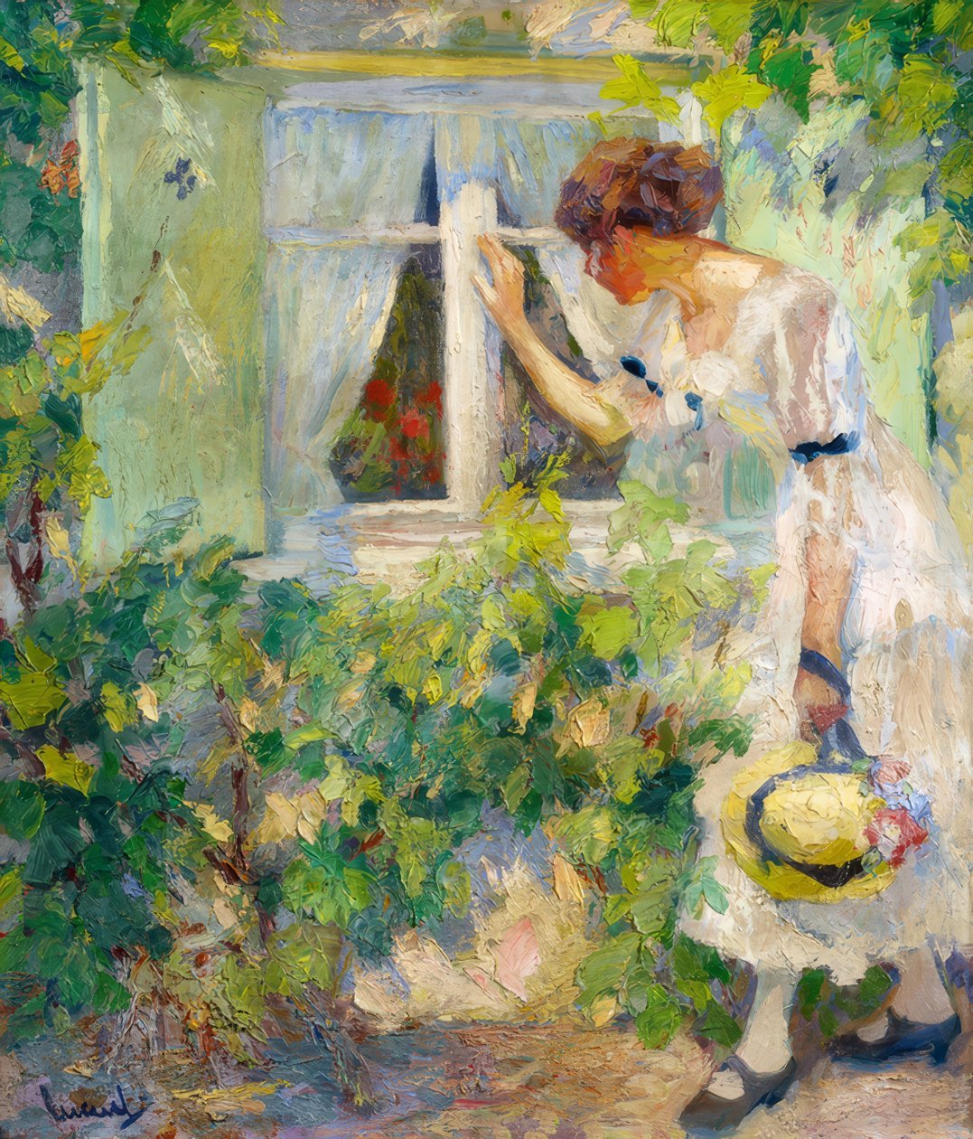Fiatal nő néz ki az ablakon keresztül alkotó: Edward Cucuel
