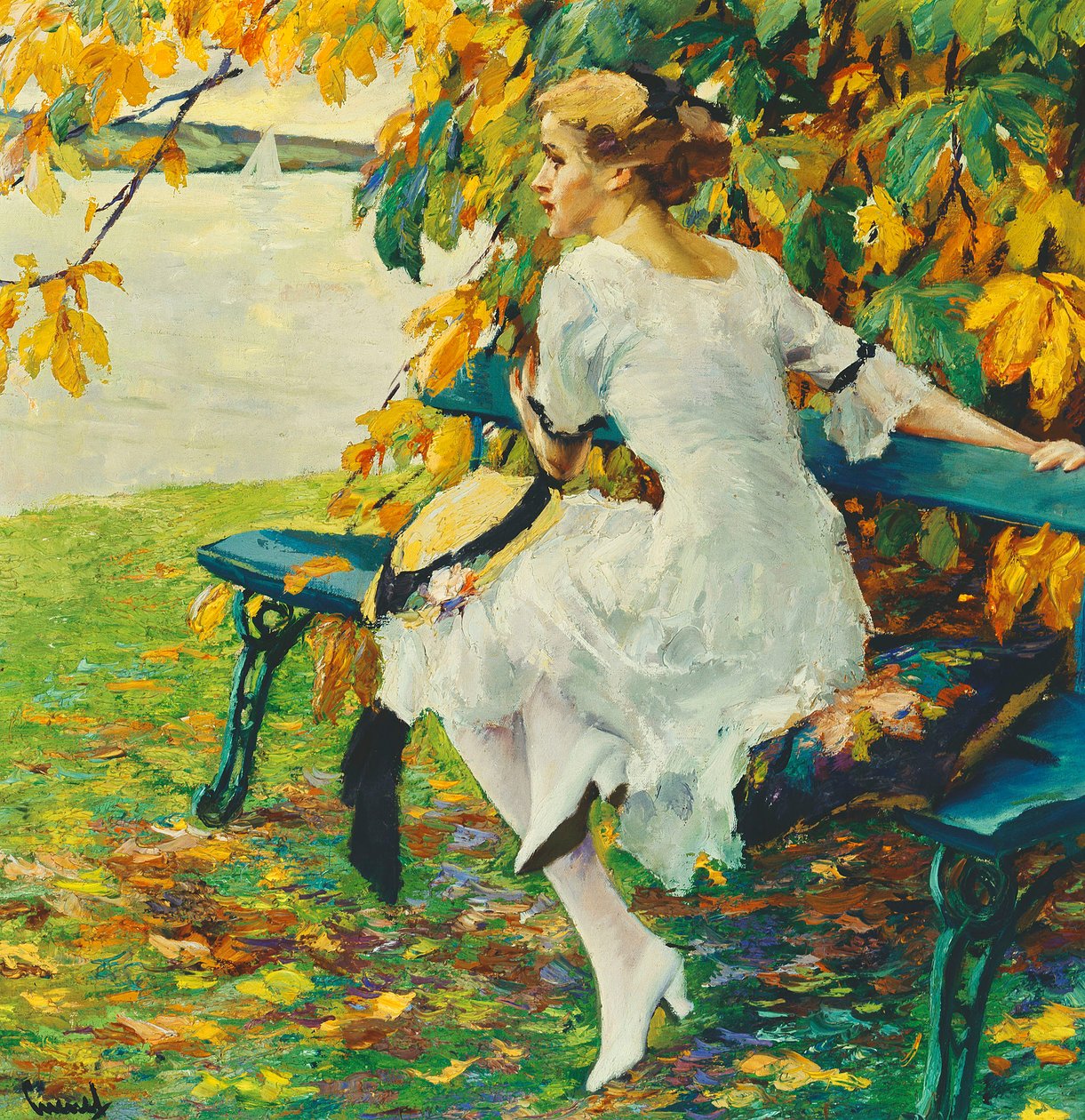 A zöld padon; Auf der Grunen Bank alkotó: Edward Cucuel