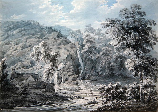 Vízesés Corwenben, Észak-Walesben (akvarell papíron) alkotó: Edward Dayes
