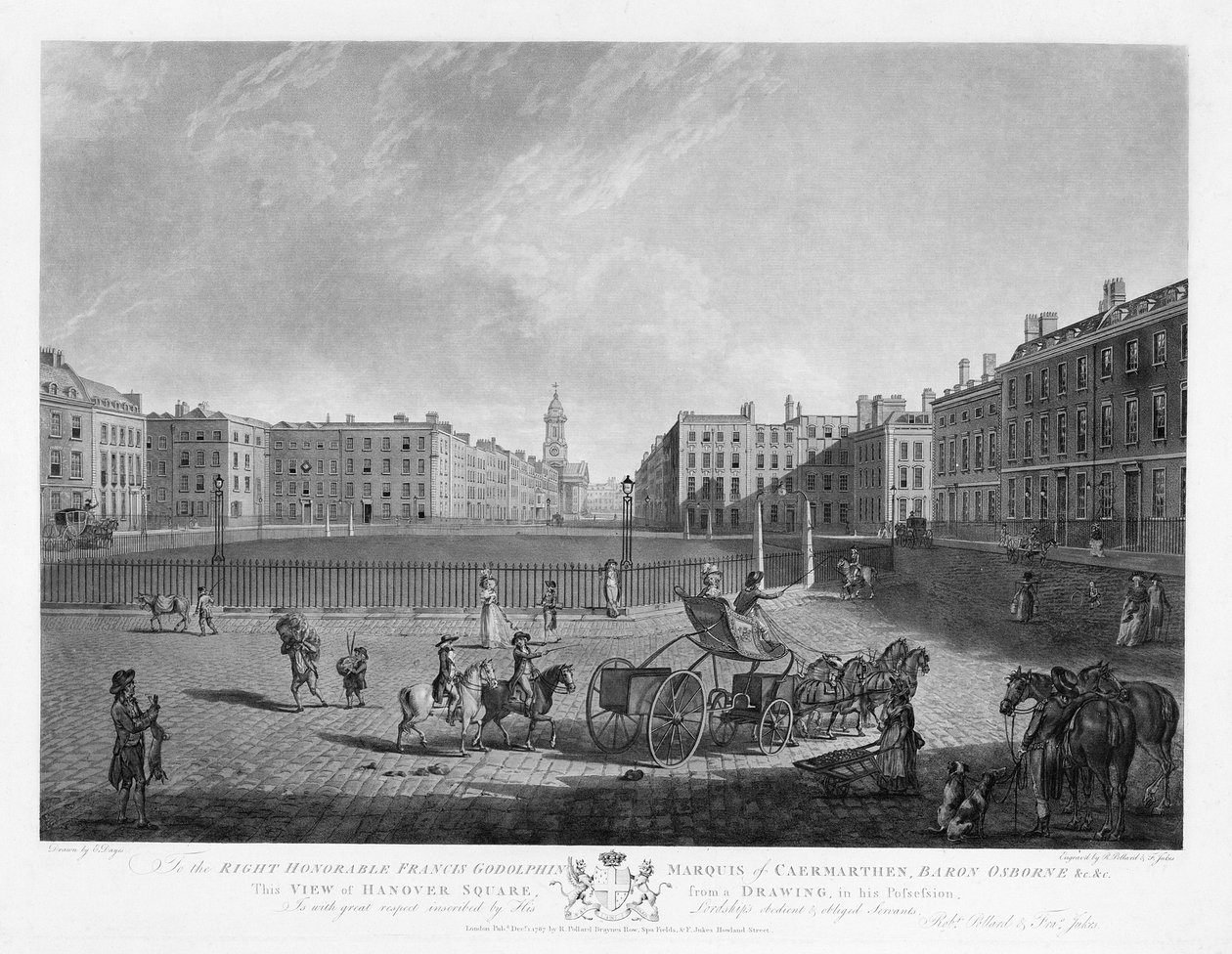 Hannover tér, a londoni terek négy nézetéből, Robert Pollard (1755-1838) és Francis Jukes (1747-1812) metszetéből, 1781 (rézkarc és akvatinta) alkotó: Edward Dayes