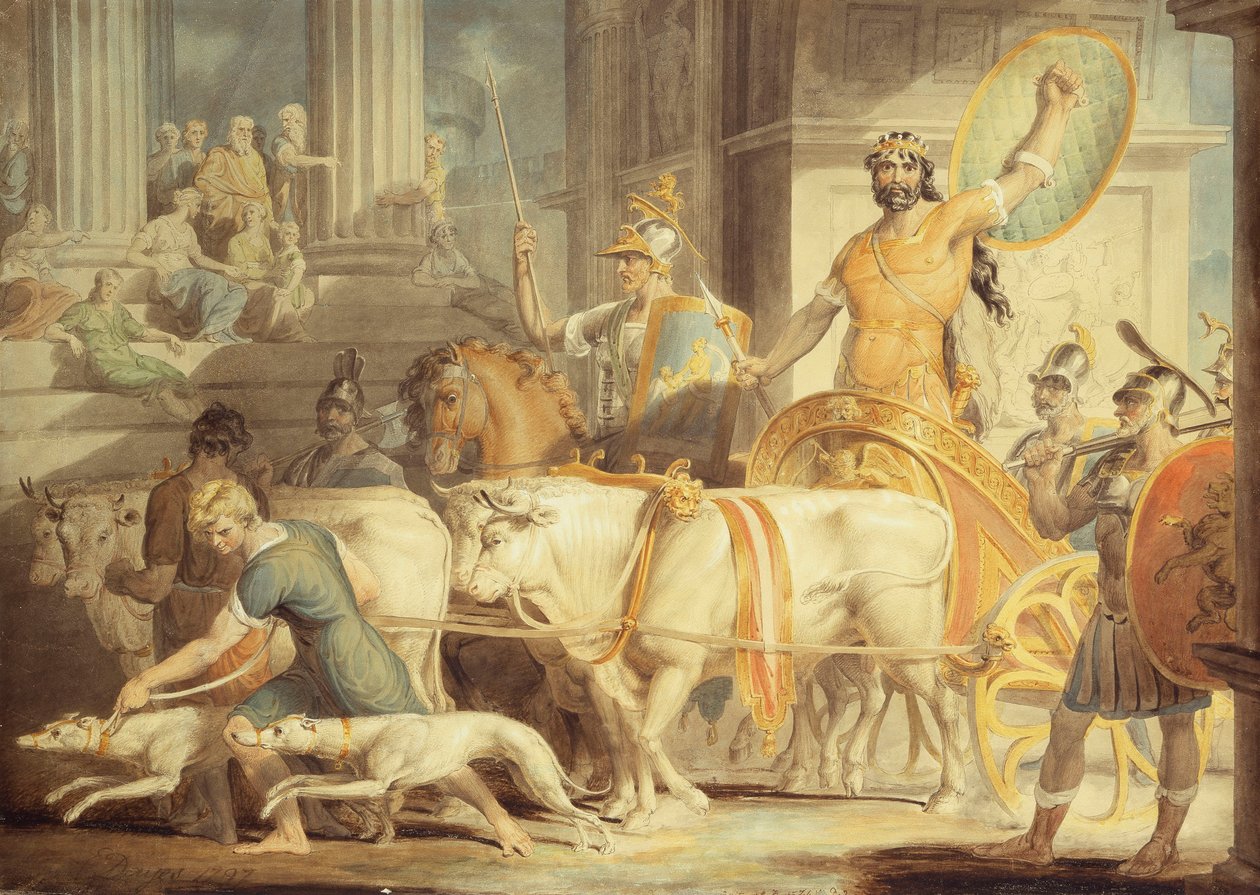 Lycurgus belép Athénba; és Thészeusz megközelítése Athénhoz, alkotó: Edward Dayes