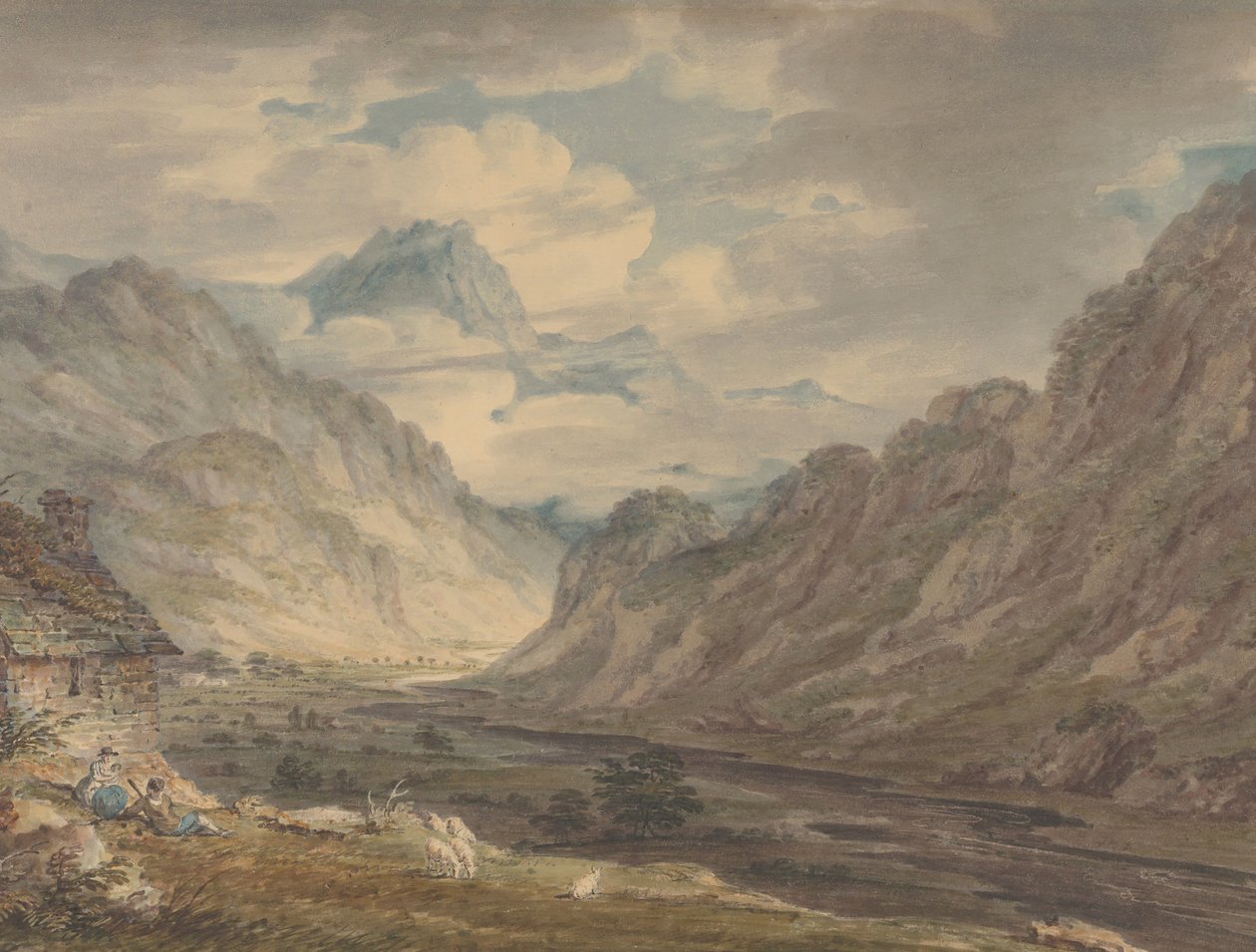 A Honister-hágó a Gatesgarth Farmból, Gatesgarthdale, Lake District, 1789-1804. alkotó: Edward Dayes