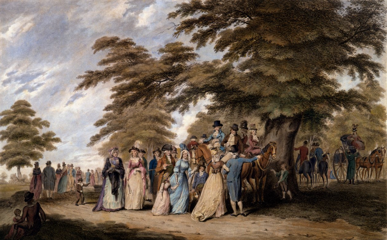 Szellőztetés a Hyde Parkban, 1796 színes metszet alkotó: Edward Days