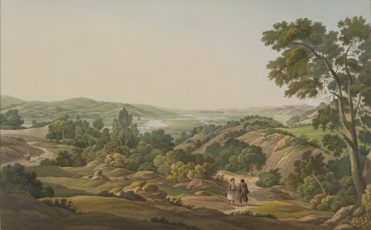 Olimpiai síkság, 6. tábla a „Nézetek Görögországban” 1. részéből, J. Bailey metszete, 1820 (akvatinta) alkotó: Edward Dodwell