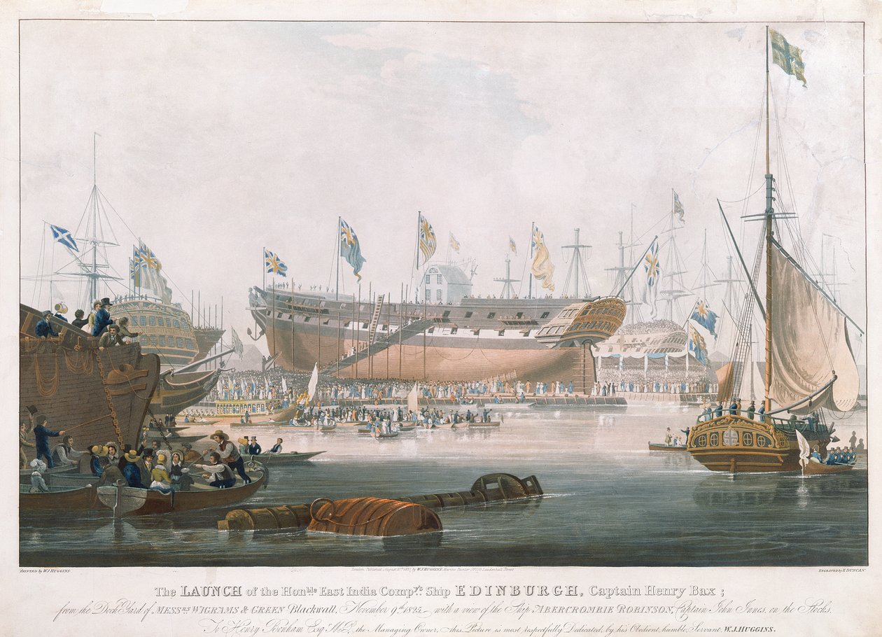 Az Edinburgh felbocsátása Blackwallban, 1825. november 9., Huggins festette alkotó: Edward Duncan