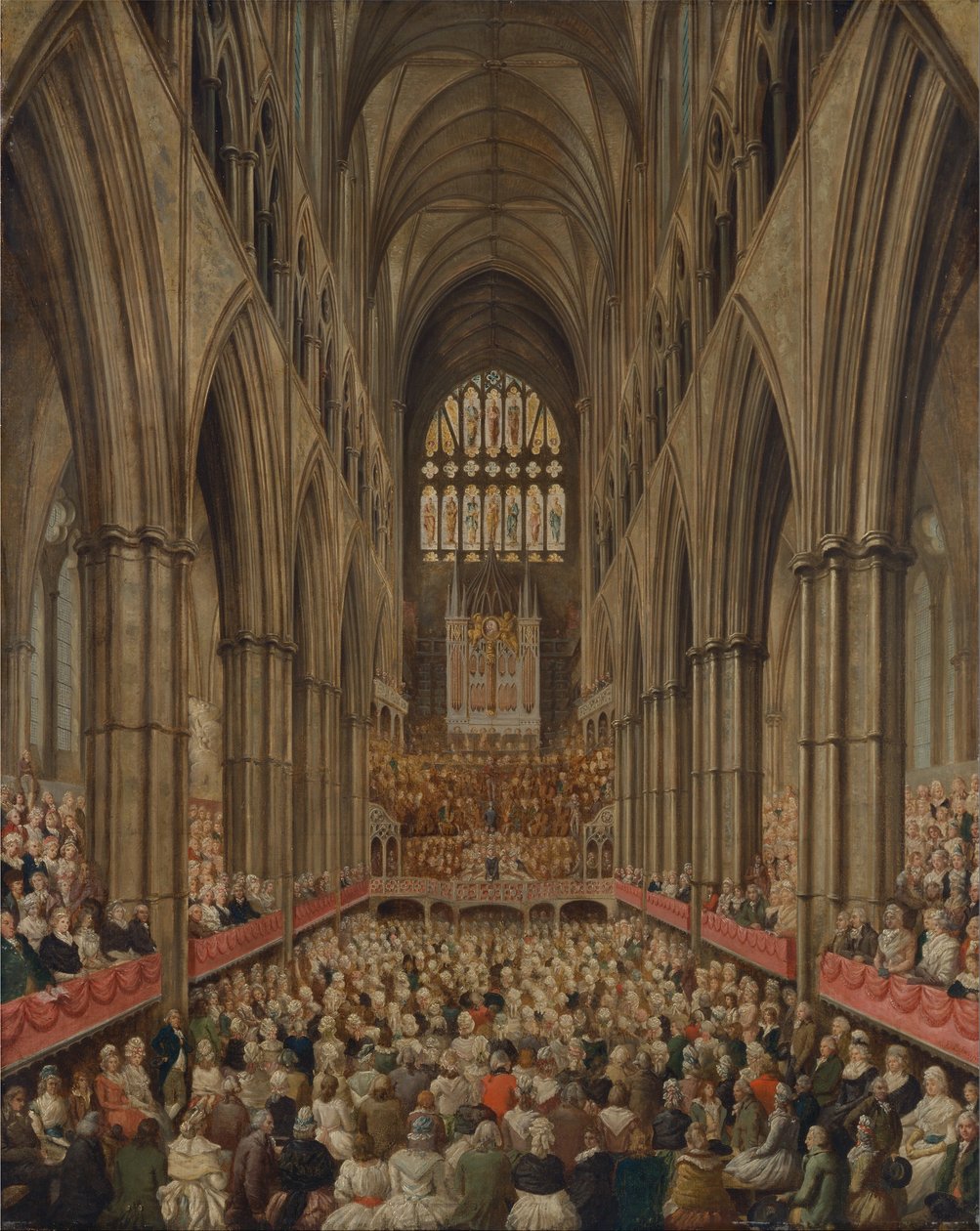 A Westminster-apátság belső látképe Händel emléknapján, az igazgatói páholyból felvéve alkotó: Edward Edwards