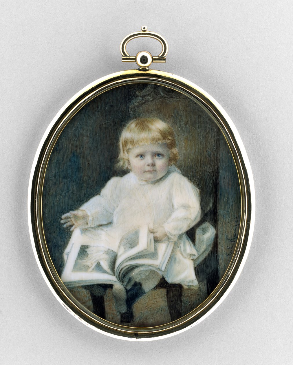 Fiú portréja, 1900 körül (akvarell elefántcsonton alkotó: Edward Elias Kaufer