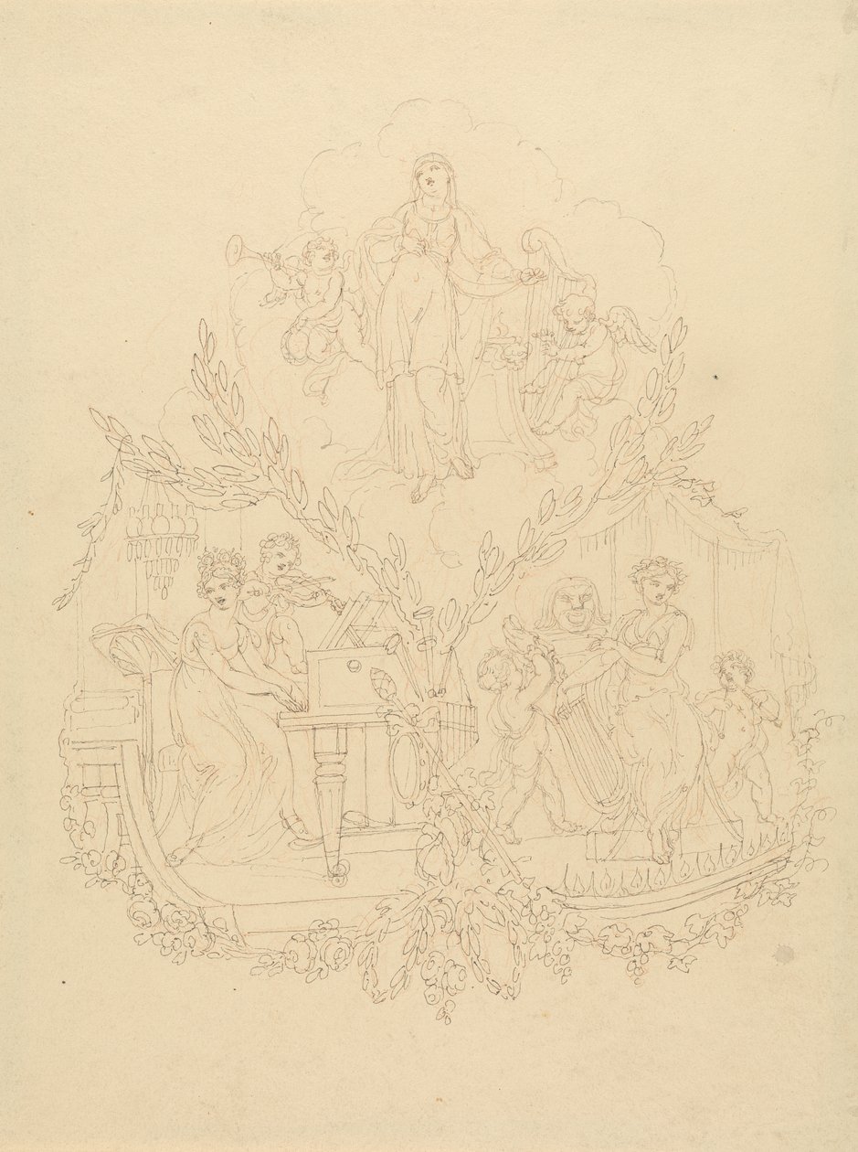 Hangszeren játszó női alakok és putti alkotó: Edward Francis Burney