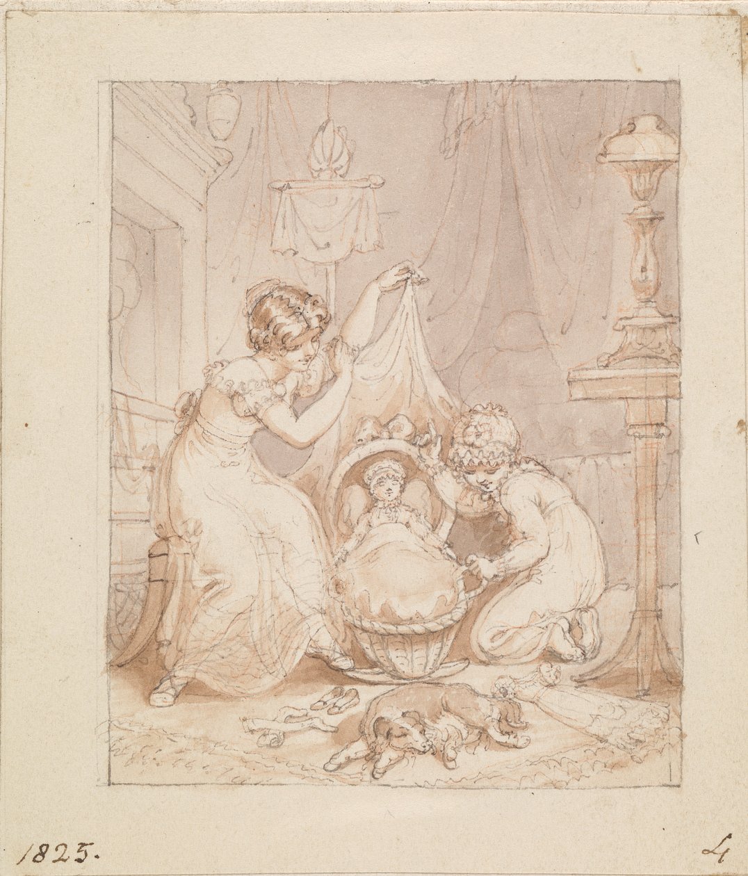 Illusztráció: Az új baba: cím nélkül alkotó: Edward Francis Burney
