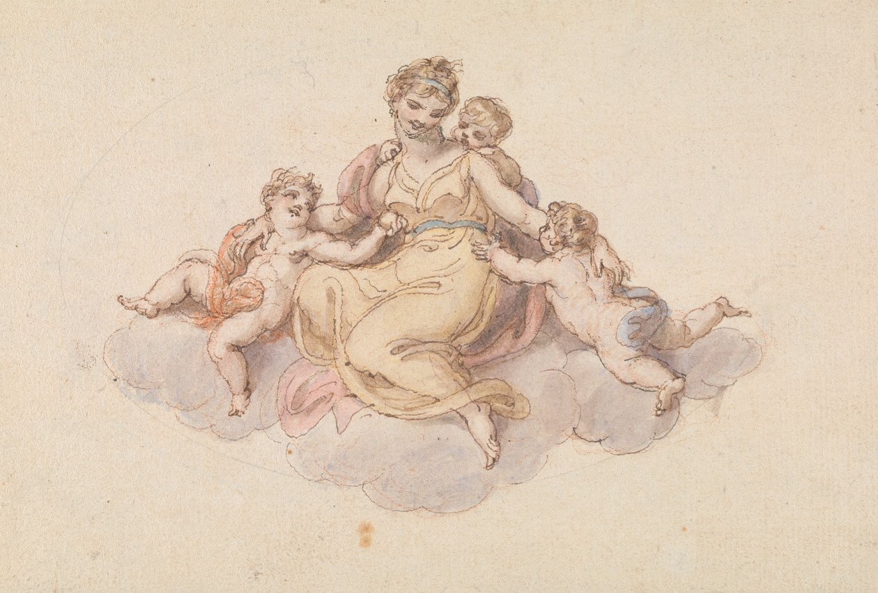 Anya és gyermekei ülnek a felhőn alkotó: Edward Francis Burney