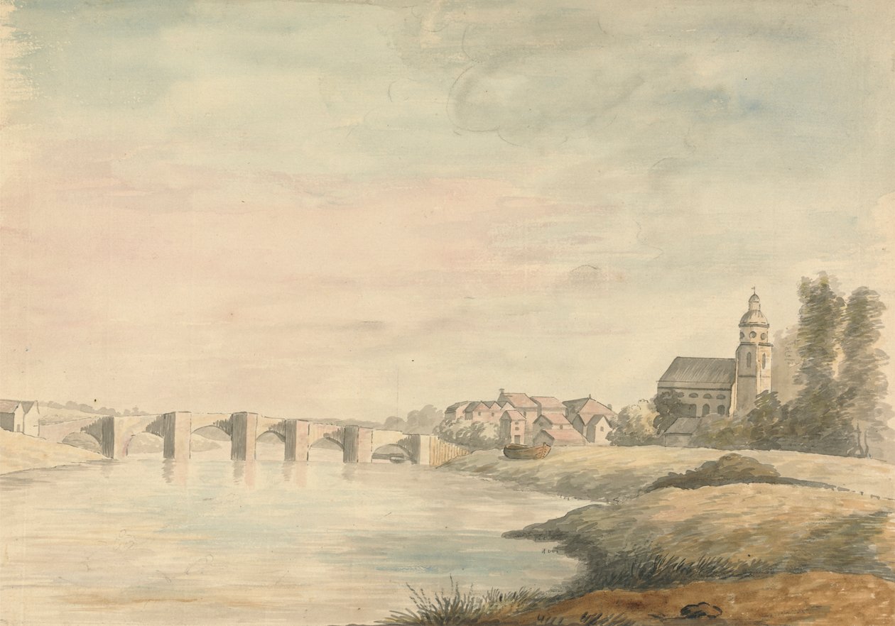 Folyói táj híddal alkotó: Edward Francis Burney