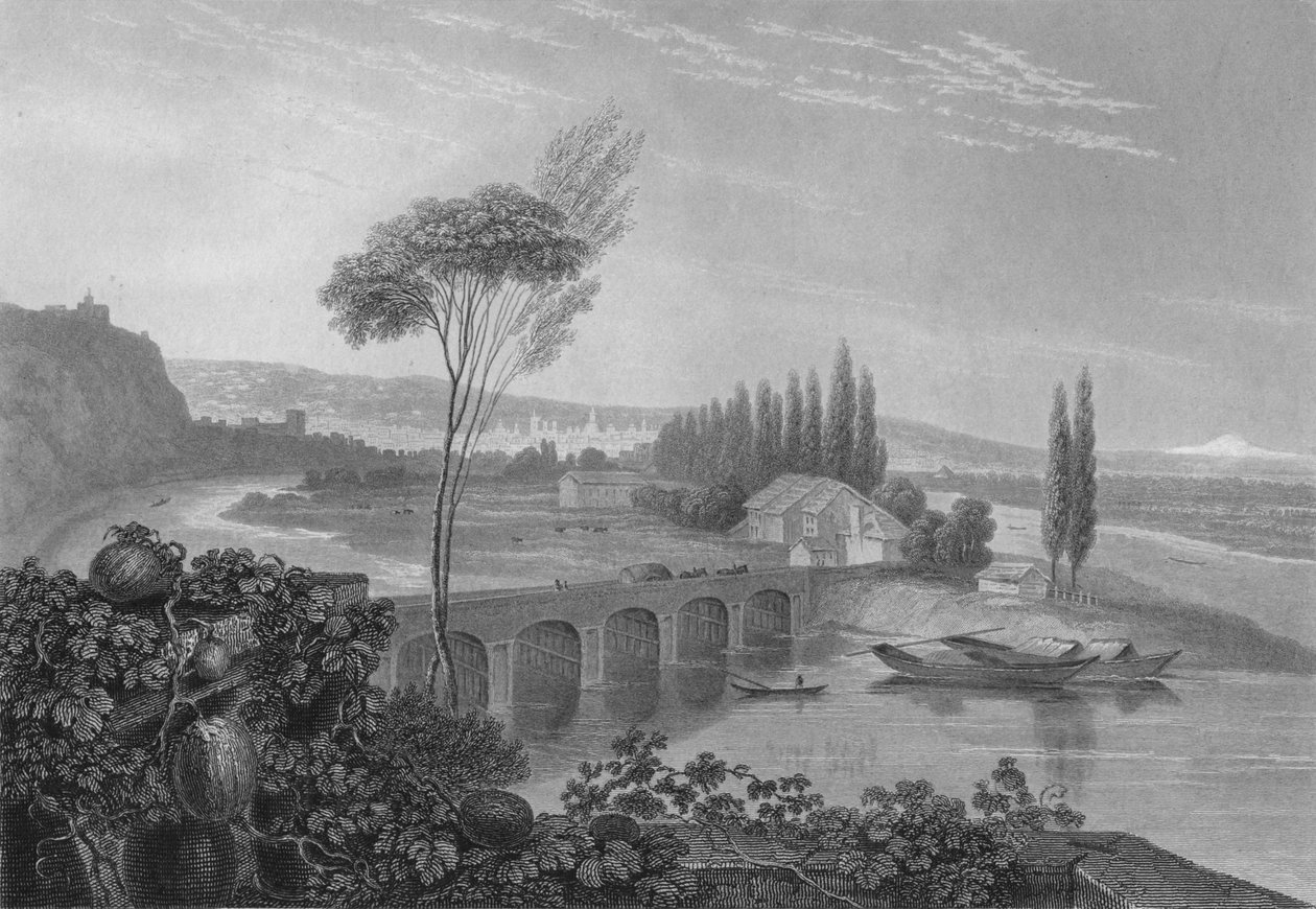 Lyons, a Rhone és Saone összefolyásától, 1827. alkotó: Edward Francis Finden