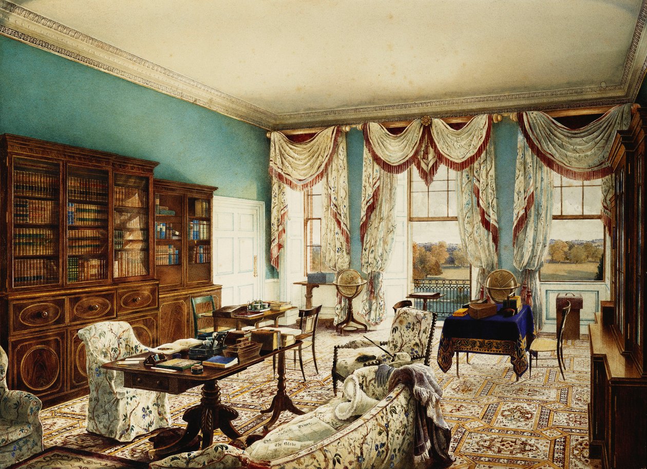 A könyvtár, Binfield, Berkshire, kilátással a parkra, alkotó: Edward Hassell