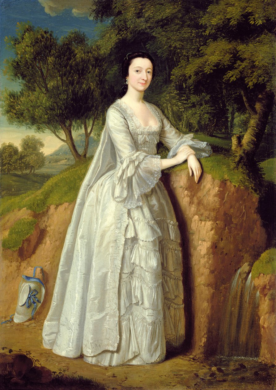 Erdős tájban álló Elizabeth Montague, 1750 körül (olaj, vászon) alkotó: Edward Haytley