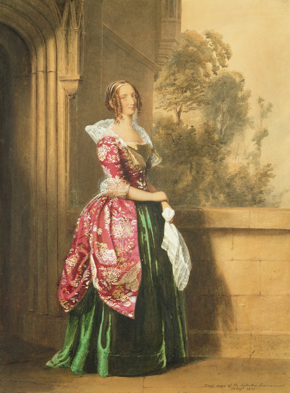 Egy hölgy jelmezében az Eglinton-bajnokságon, 1839 (ceruza és WC) alkotó: Edward Henry Corbould