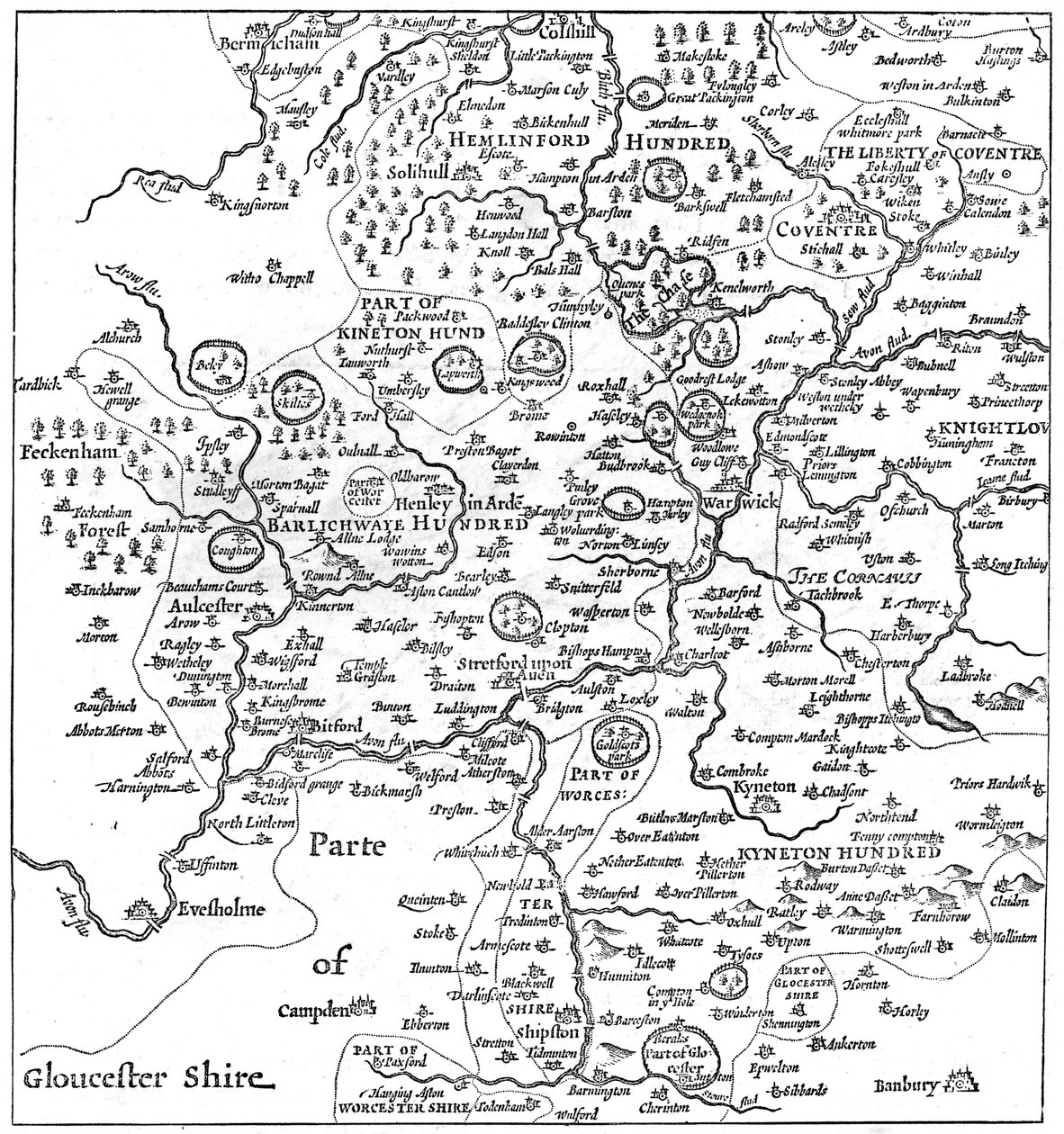 Stratford-upon-Avon és környező területeinek térképe, 1610 1885. alkotó: Edward Hull