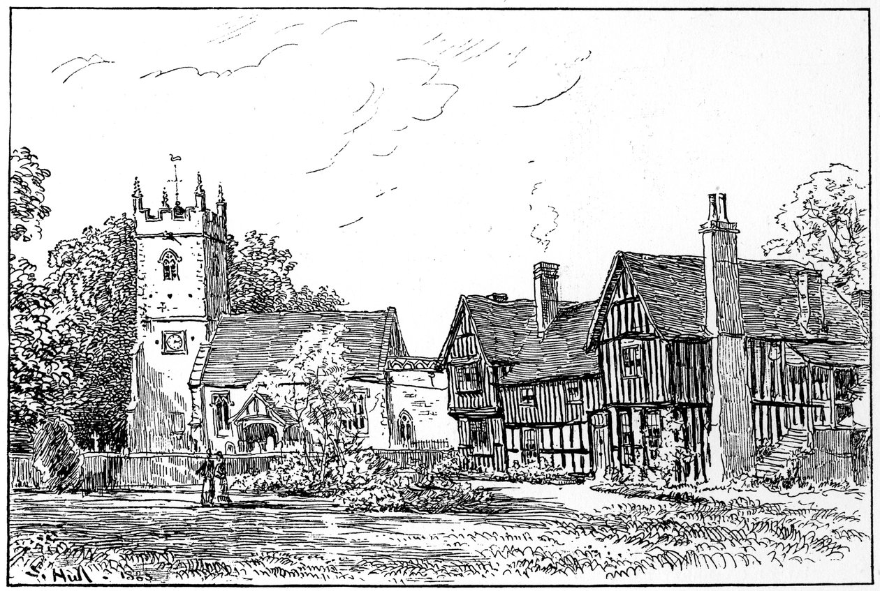 Clifford templom és régi ház, Stratford-upon-Avon, Warwickshire, 1885. alkotó: Edward Hull