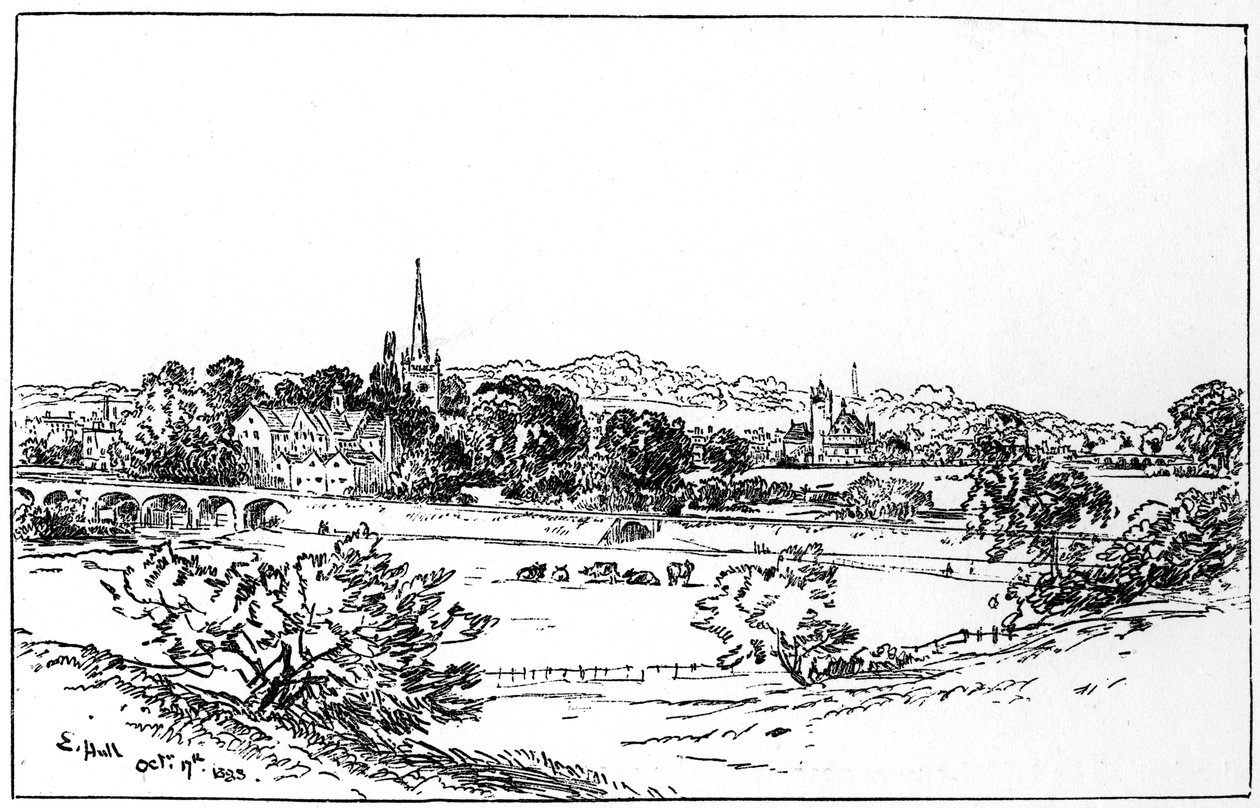 Stratford-upon-Avon, Warwickshire, délkelet felől nézve, 1885. alkotó: Edward Hull