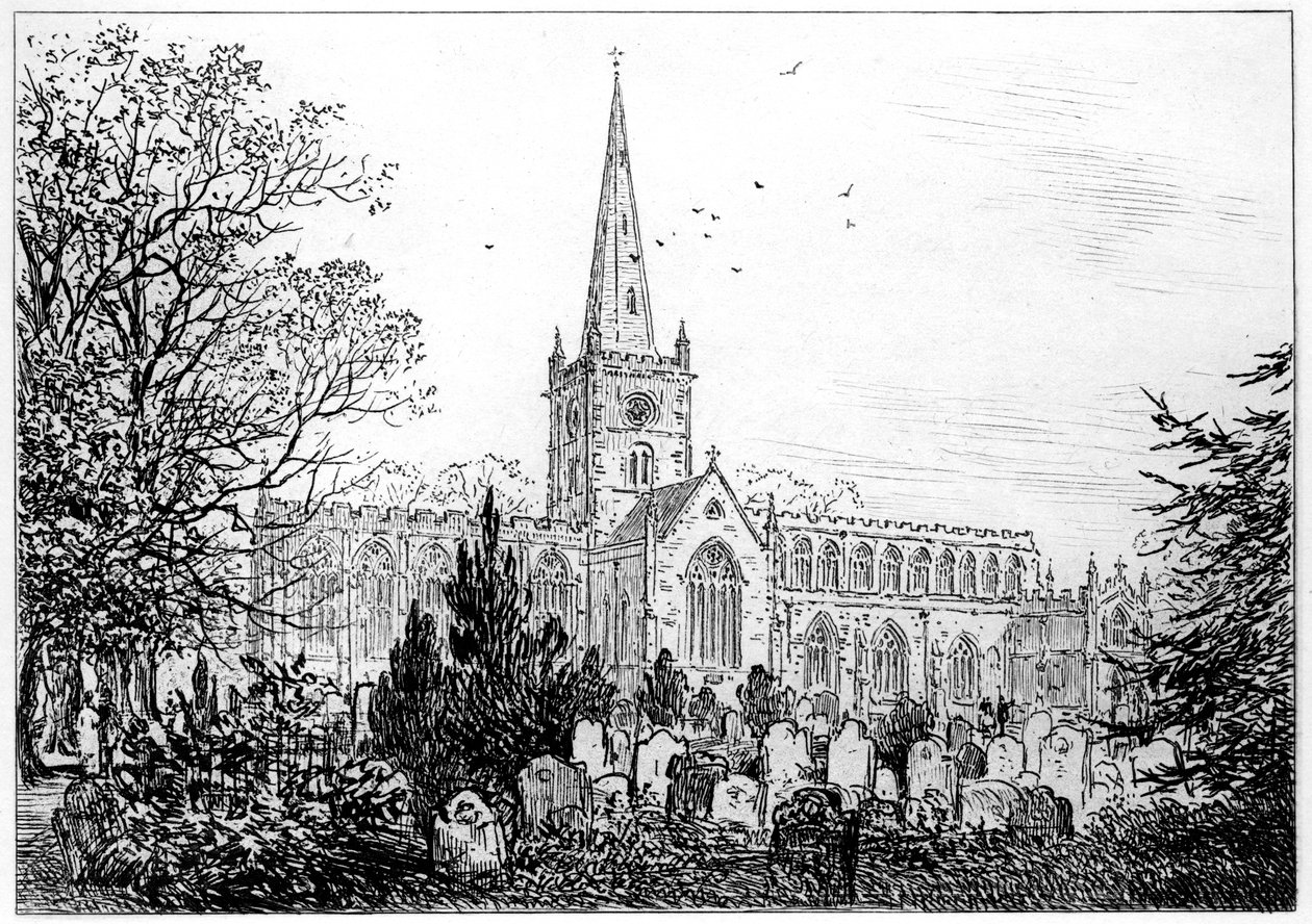 Stratford templom északról nézve, Stratford-upon-Avon, Warwickshire, 1885. alkotó: Edward Hull