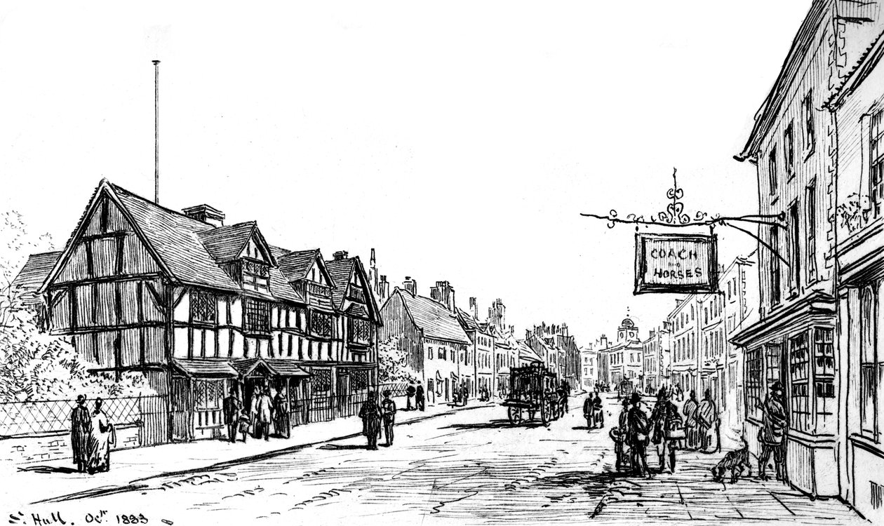 Shakespeare szülőhelye, Stratford-upon-Avon, Warwickshire, 1885. alkotó: Edward Hull