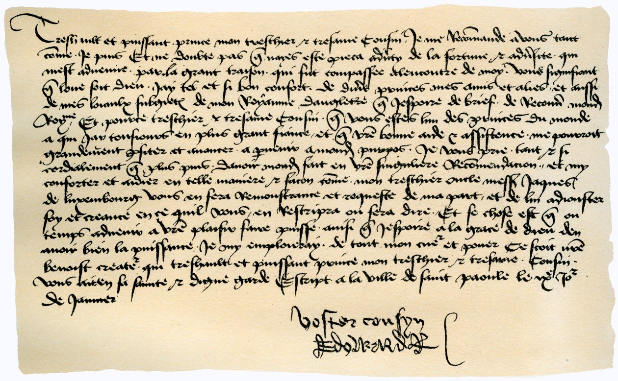 IV. Edward levele II. Ferencnek, Bretagne hercegének 1471. január 9-én. alkotó: Edward IV King of England