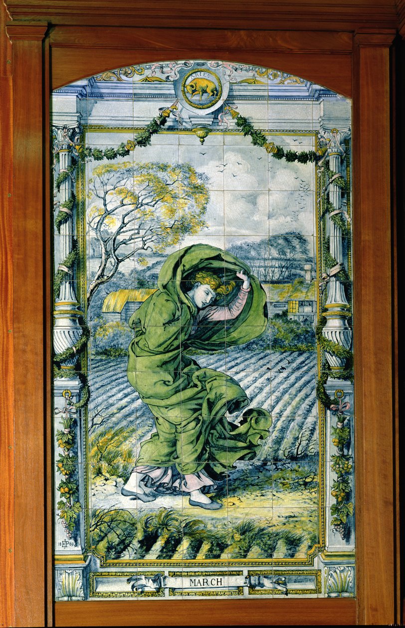 Március, a Dutch Kitchen cseréppaneleinek sorozatából, 1867-8 alkotó: Edward John Poynter