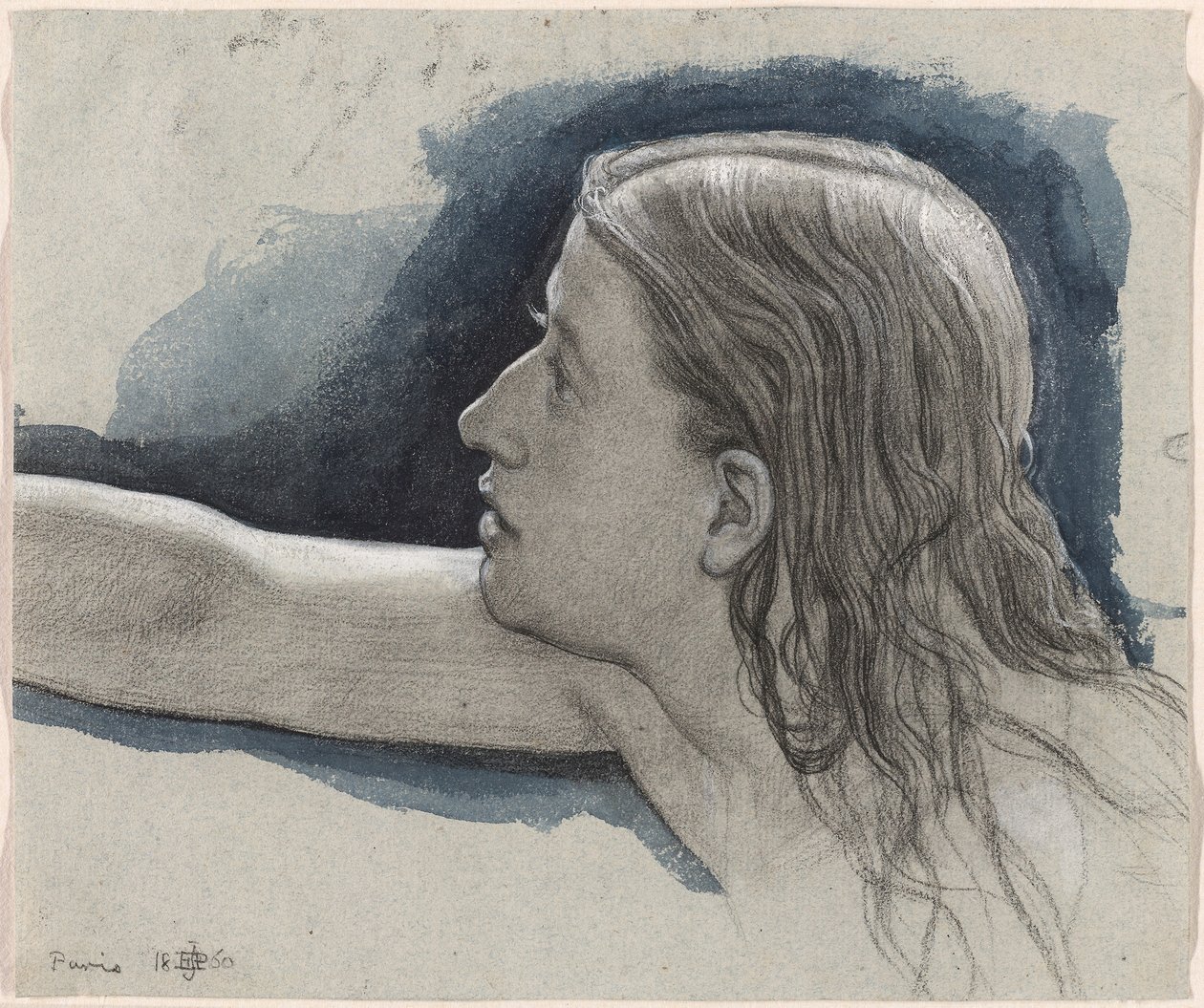 Tanulmány egy fiatal férfi fejéről, kinyújtott jobb karral alkotó: Edward John Poynter